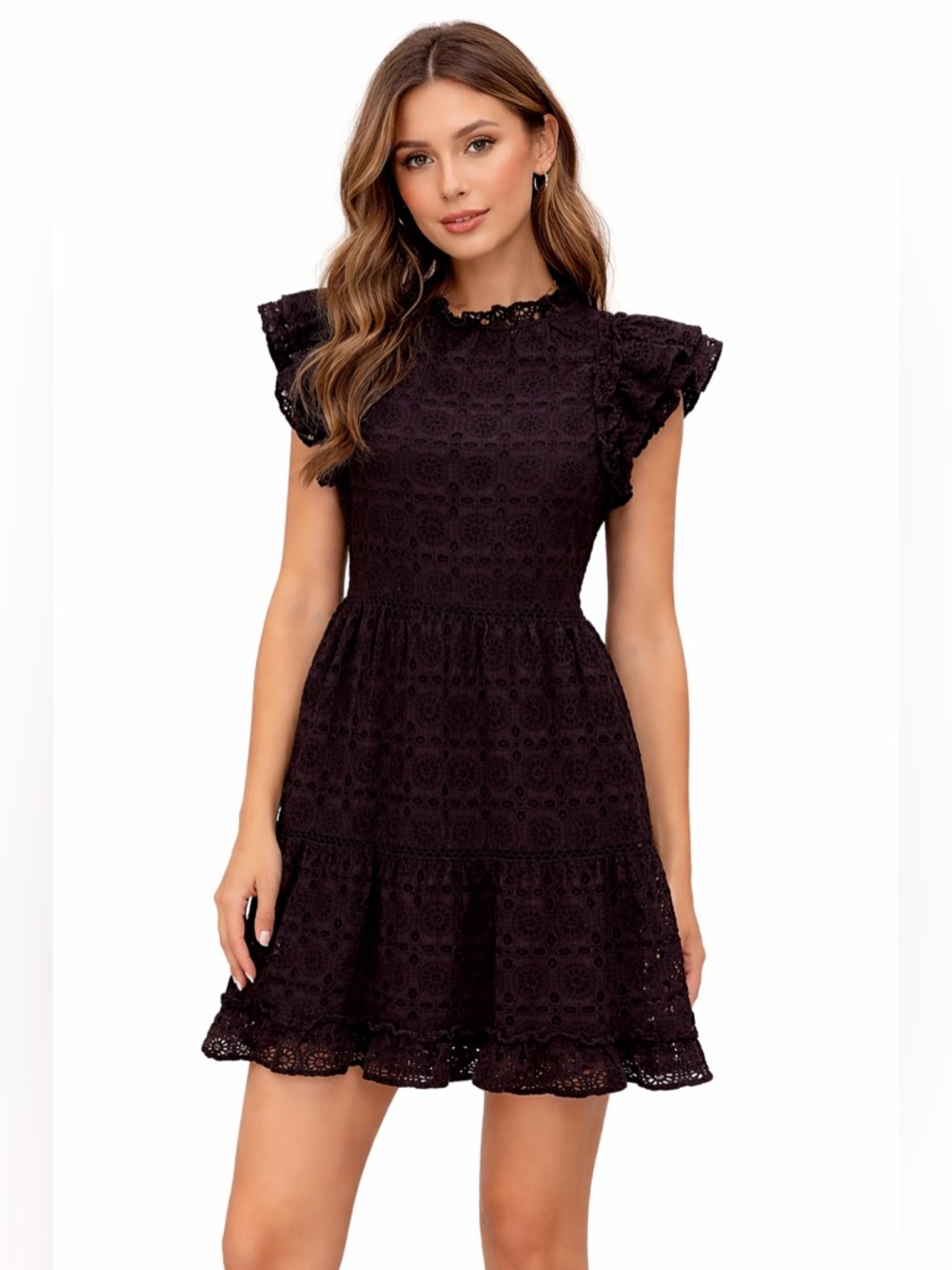Women’s Black Lace Flutter Sleeve Dress